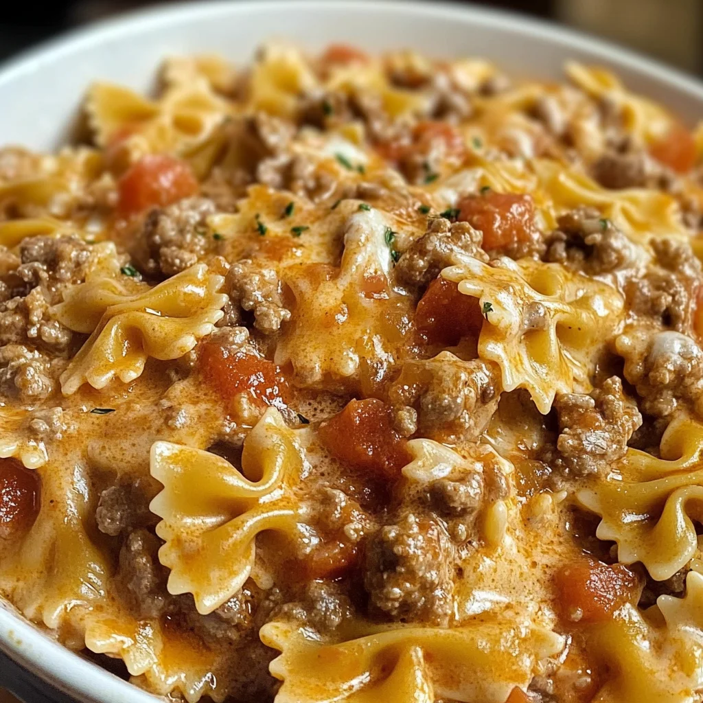 Bowtie Pasta with Creamy Velveeta Beef Sauce