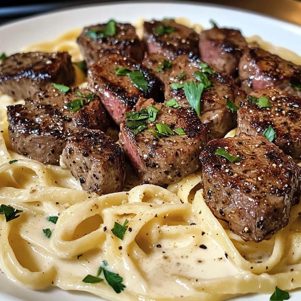 Cajun Spiced Steak Bites with Creamy Fettuccine Alfredo
