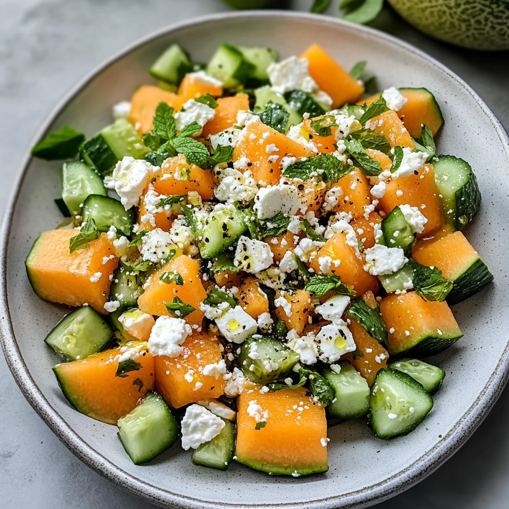 Cantaloupe Melon Salad With Cucumber & Feta
