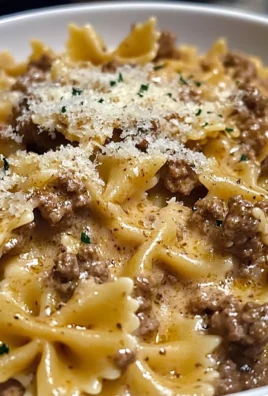 Creamy Parmesan Garlic Beef Bowtie Pasta