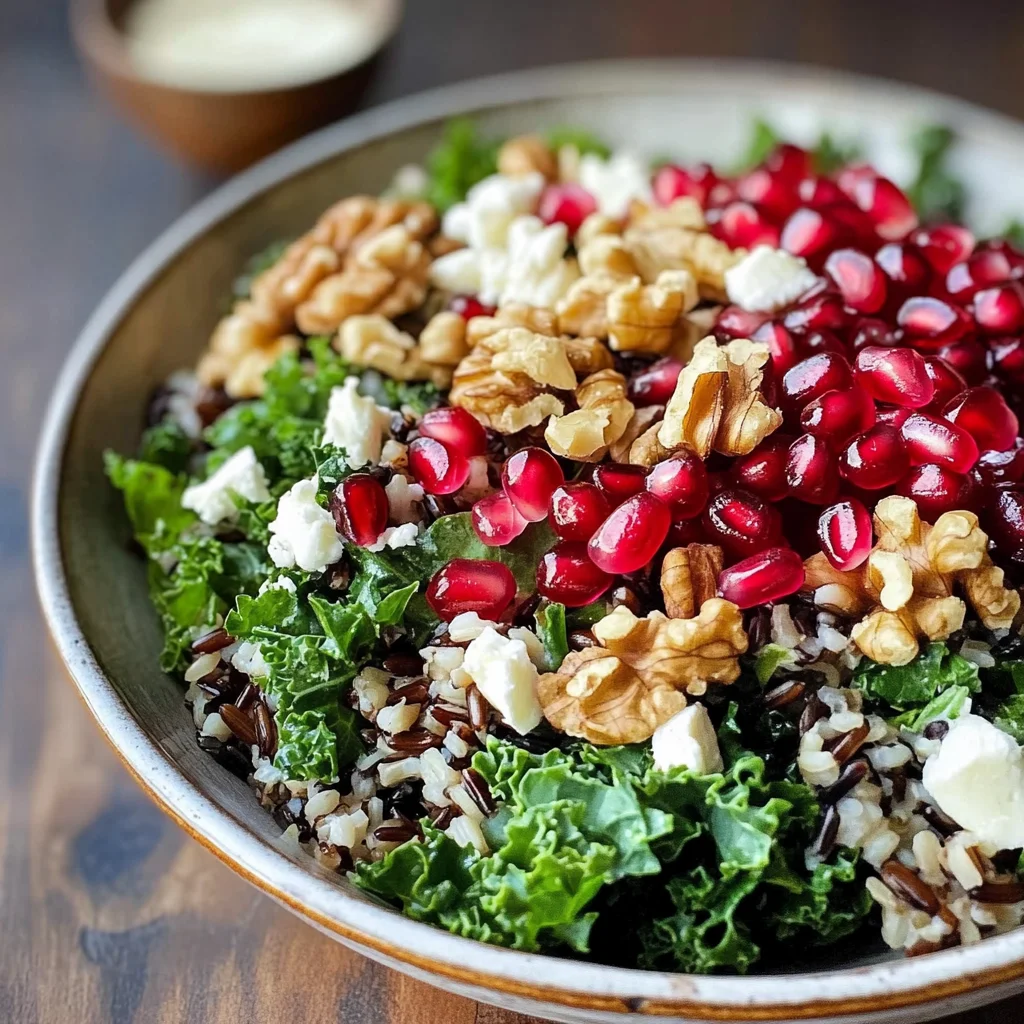 Pomegranate, Kale, and Wild Rice Salad with Walnuts and Feta