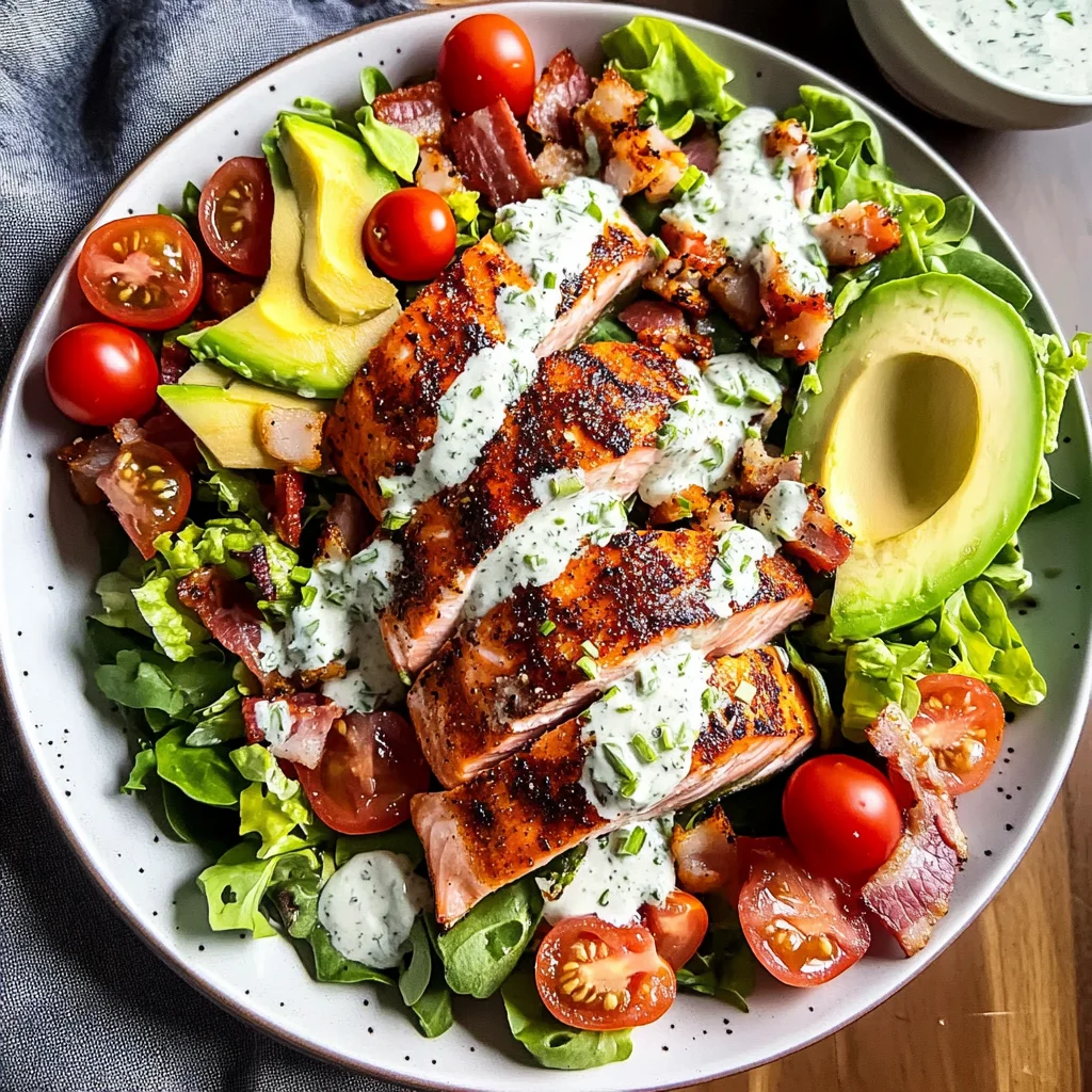 Salmon BLT Salad with Chive Ranch Dressing {Paleo, Whole30, Keto}