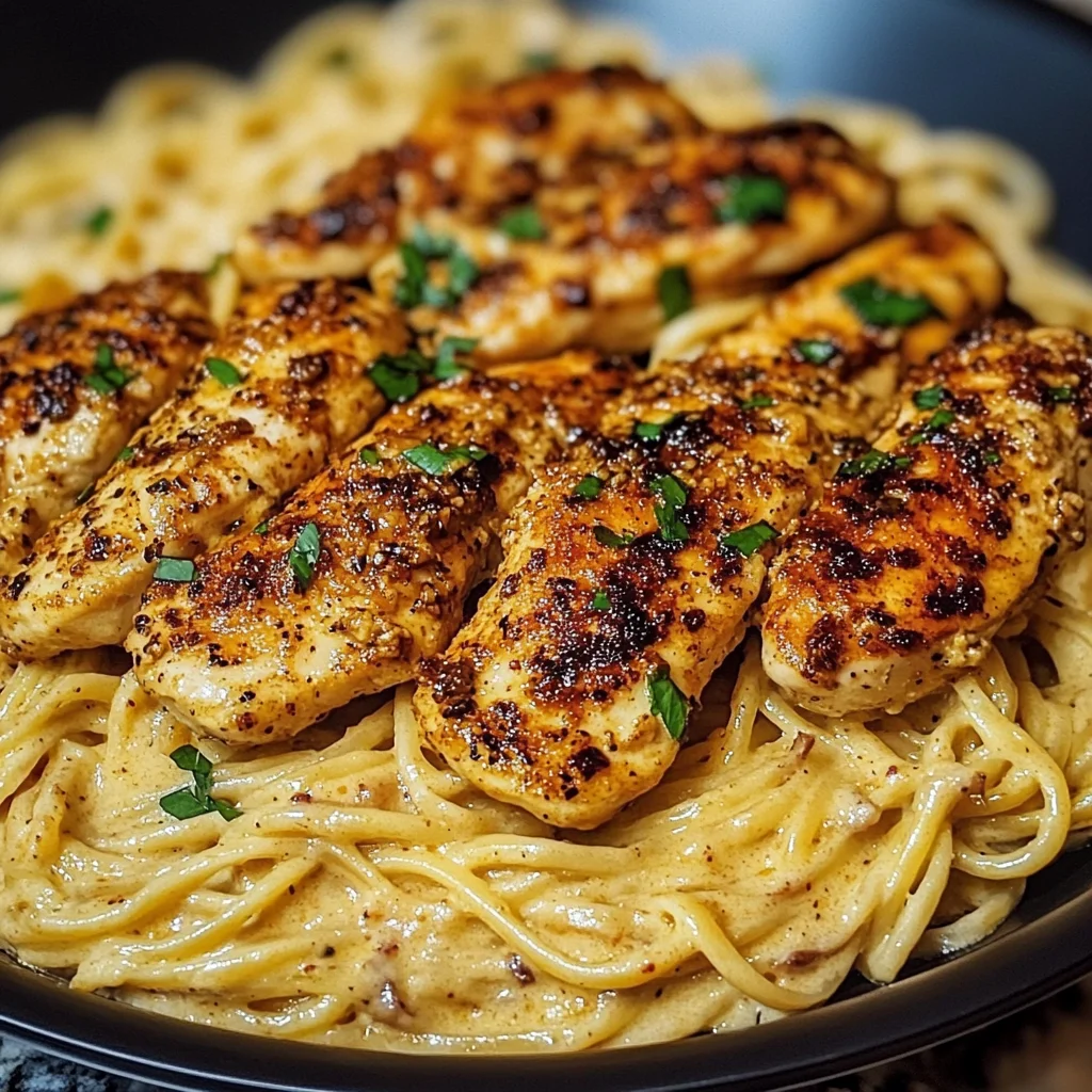 Spicy Cajun Chicken Linguine in Creamy Garlic Parmesan Sauce