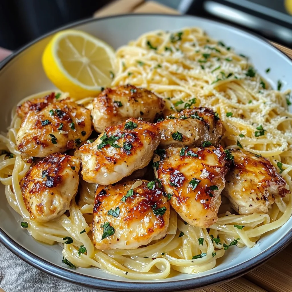 Zesty Lemon Butter Chicken served with creamy parmesan linguine