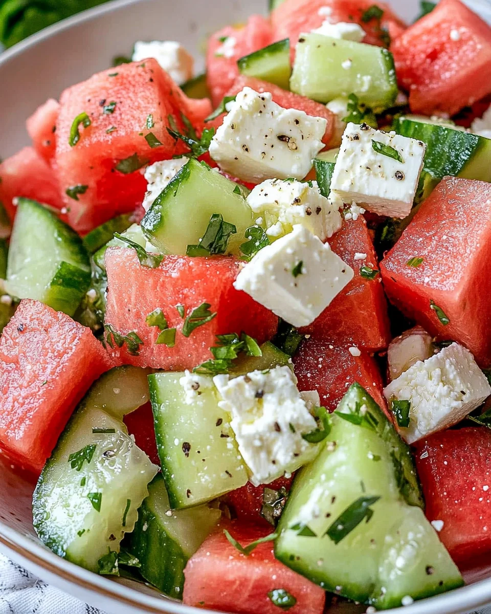 SIMPLE Watermelon + Cucumber + Feta Salad