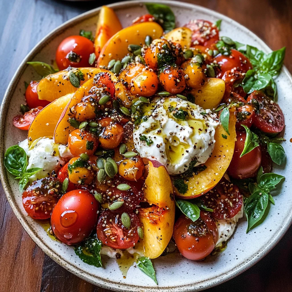 Tomato, Peach, and Burrata Salad