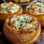 Chicken Alfredo Garlic Bread Bowls