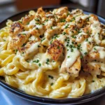 Creamy Mozzarella Alfredo with Garlic Chicken Twisted Pasta