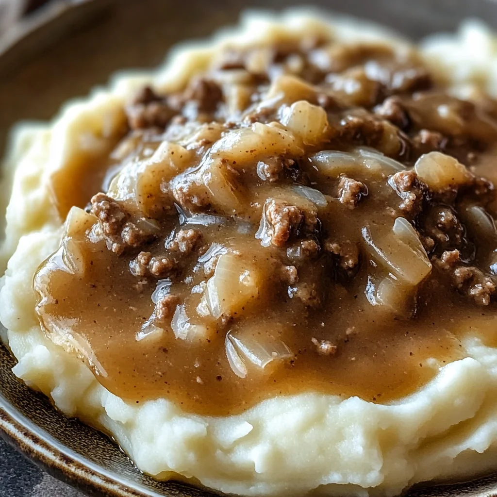 Delicious chicken chicken hamburger Gravy Over Mashed Potatoes