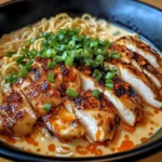 Fiery Chicken Ramen with Creamy Garlic Sauce