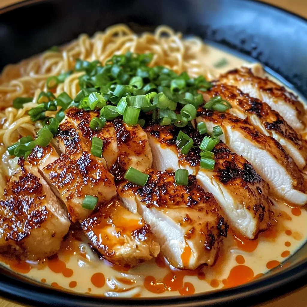 Fiery Chicken Ramen with Creamy Garlic Sauce