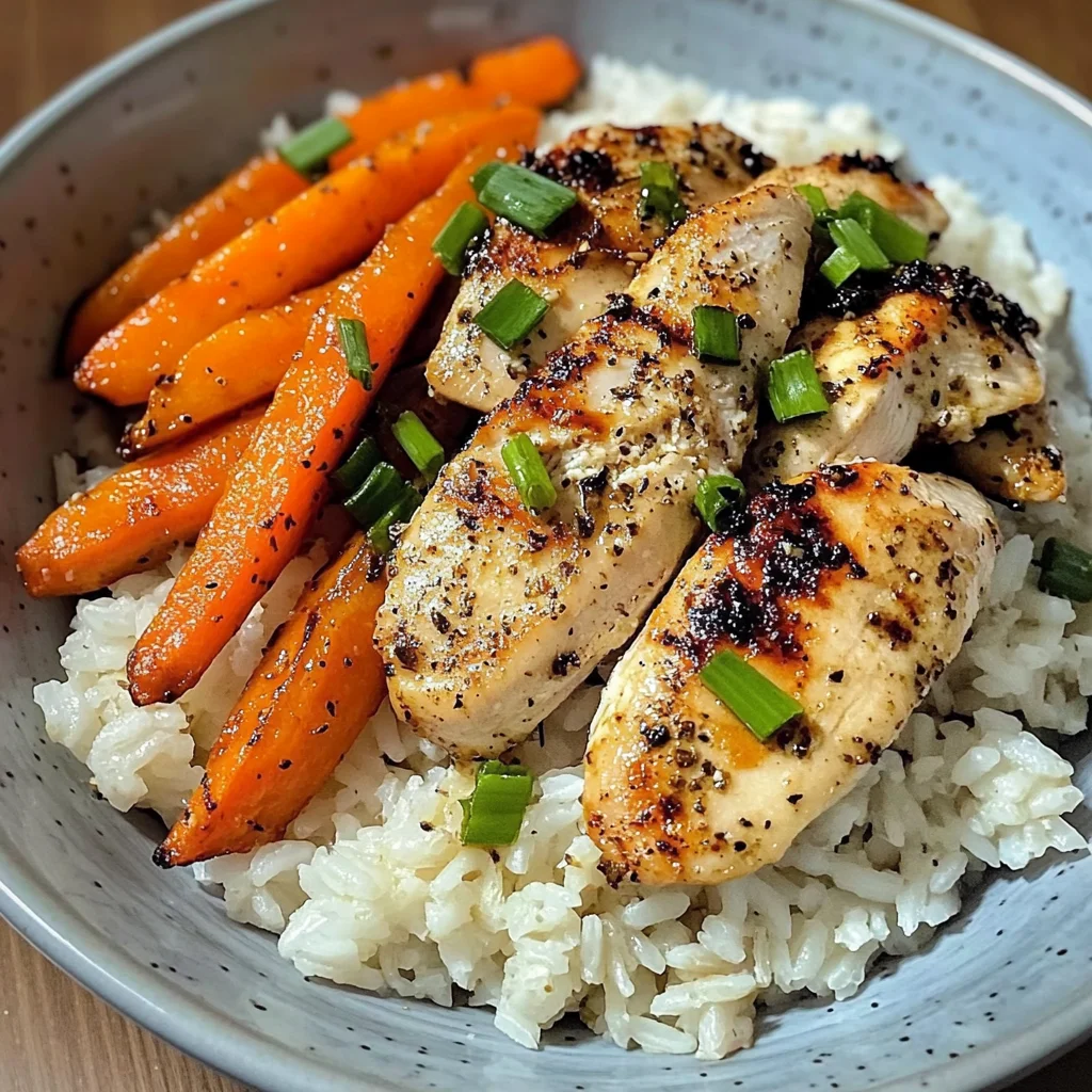 Garlic Butter Chicken Bowl with Roasted Carrots & Rice