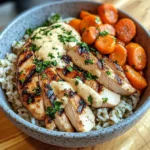 Grilled Chicken Bowl with Herbed Rice, Glazed Carrots & Creamy Sauce