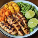 Grilled Chicken Strips with Steamed Mixed Veggies & Lime