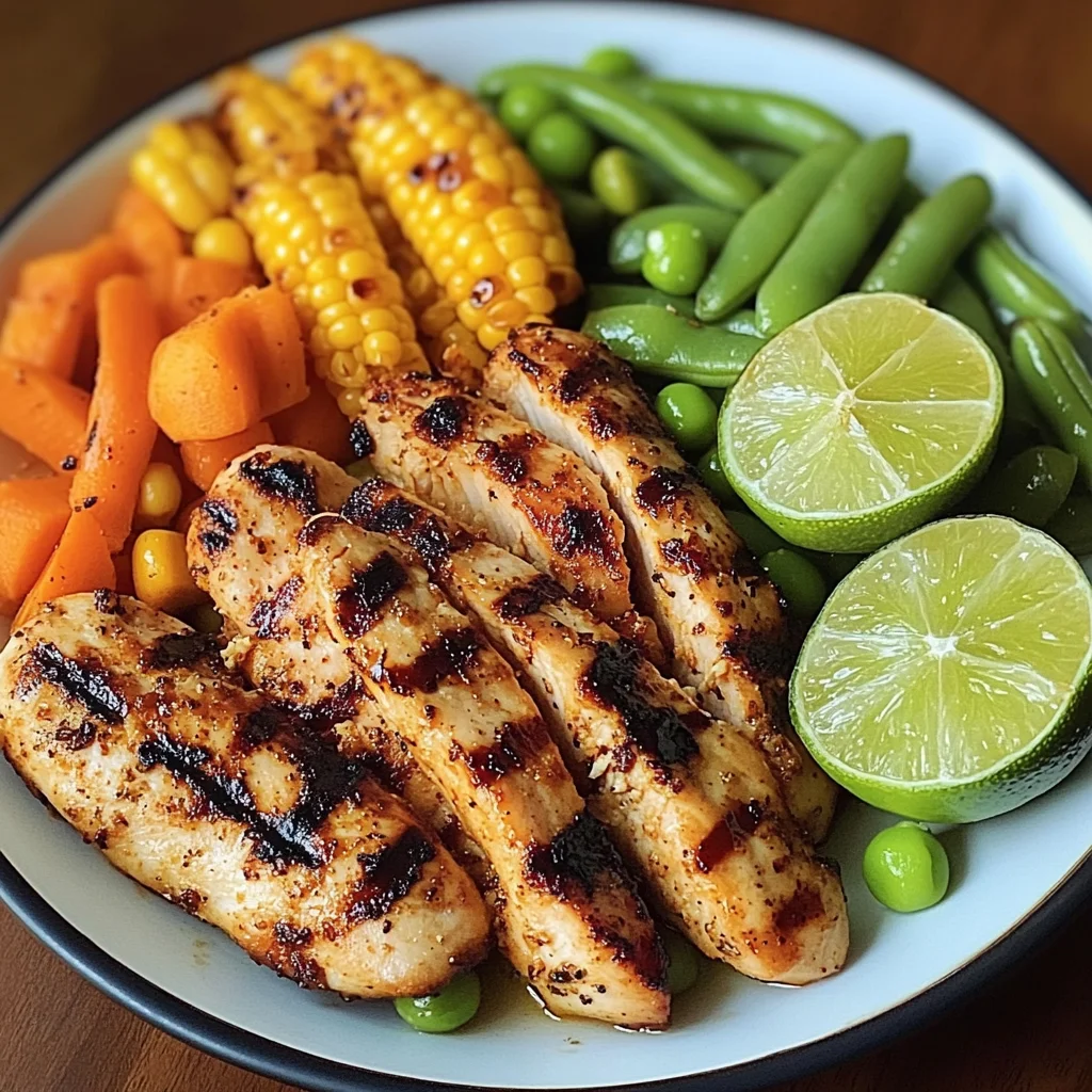 Grilled Chicken Strips with Steamed Mixed Veggies & Lime