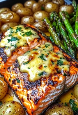 Grilled Salmon with Garlic Potatoes & Cheesy Asparagus