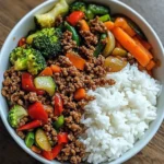 Ground Beef Veggie Stir-Fry Bowl with Fluffy Rice