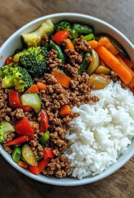 Ground Beef Veggie Stir-Fry Bowl with Fluffy Rice