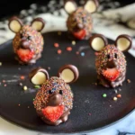 Halloween Dessert - Strawberry and Chocolate fudge mice