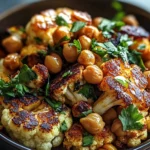 Honey Curry Roasted Cauliflower with Grilled Halloumi and Crunchy Chickpeas