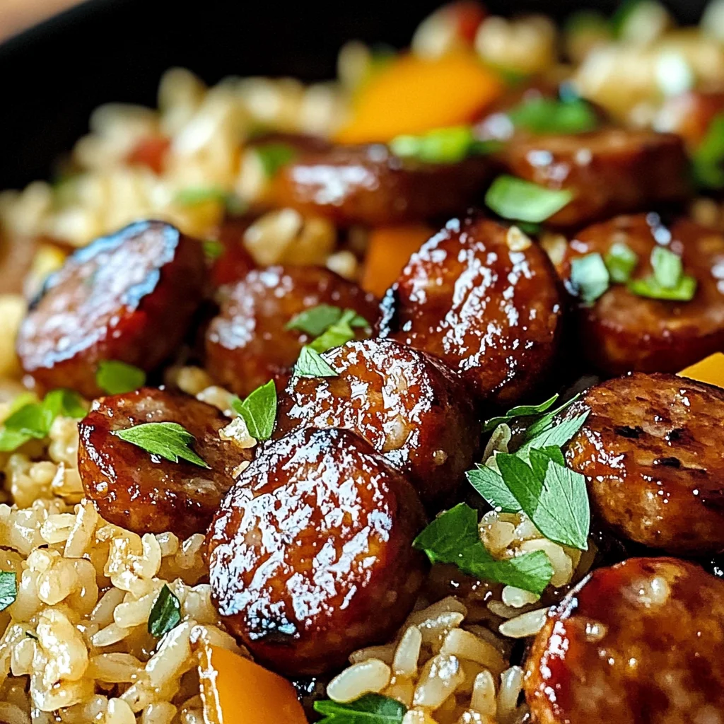One Pan Sweet And Tangy Bbq Sausage Rice