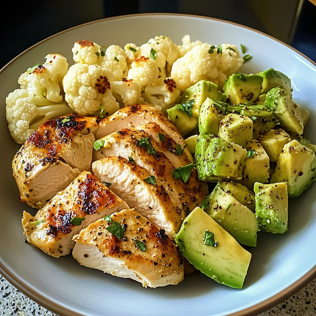 Pan-Seared Chicken with Steamed Cauliflower & Avocado Bowl