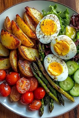 Roasted Potato Wedges with Asparagus, Jammy Eggs & Fresh Garden Salad