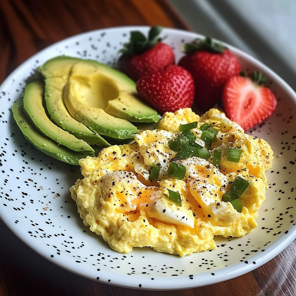 Scrambled Eggs with Avocado & Strawberries