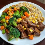 Beef Stir-Fry with Vegetables and Fried Rice