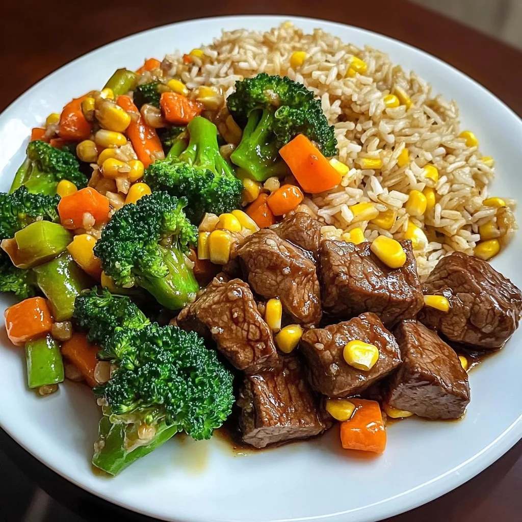 Beef Stir-Fry with Vegetables and Fried Rice