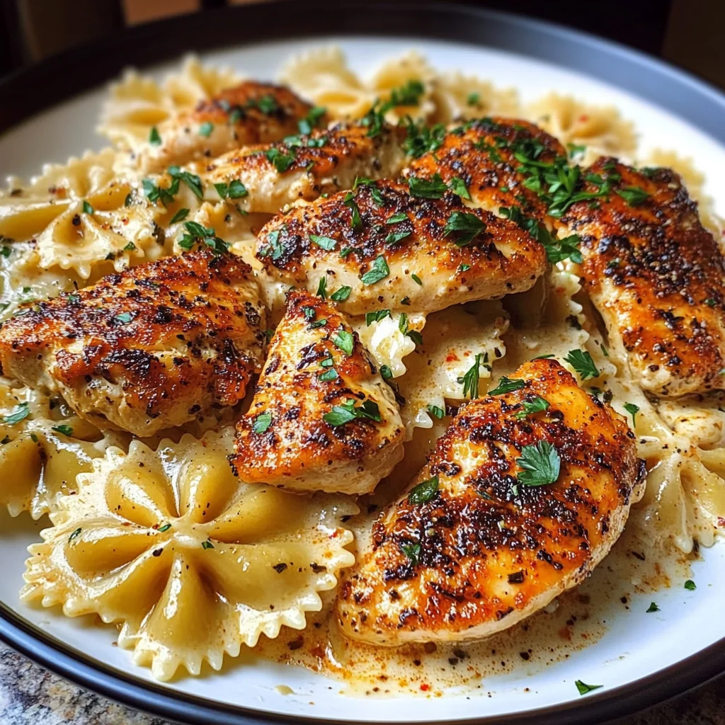Cheesy Garlic Chicken with Cajun Alfredo Bowties