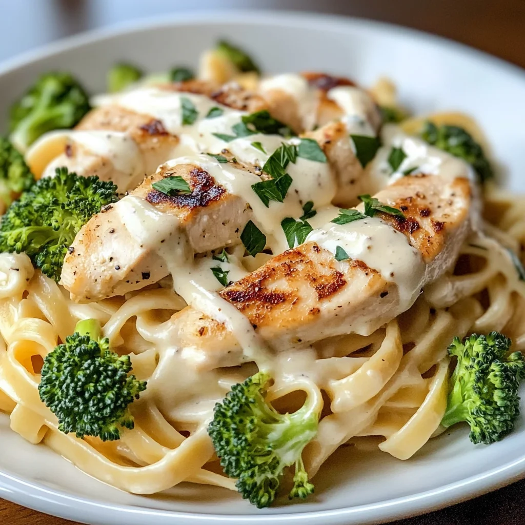 Creamy Chicken Alfredo Fettuccine with Broccoli