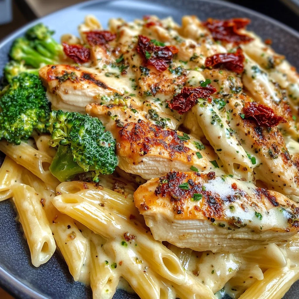 Creamy Tuscan Chicken and Broccoli Alfredo Penne
