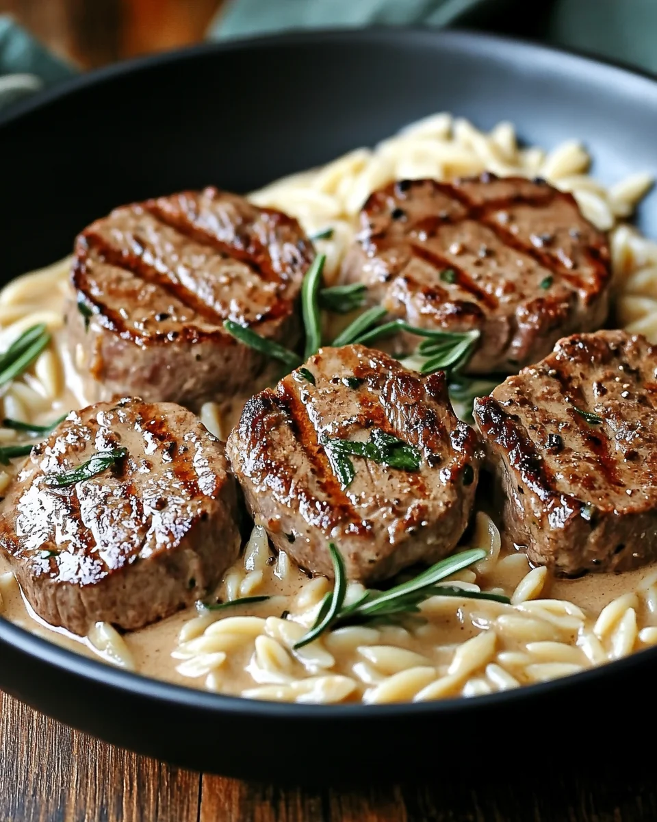 Creamy beef Tenderloin Medallions with Orzo