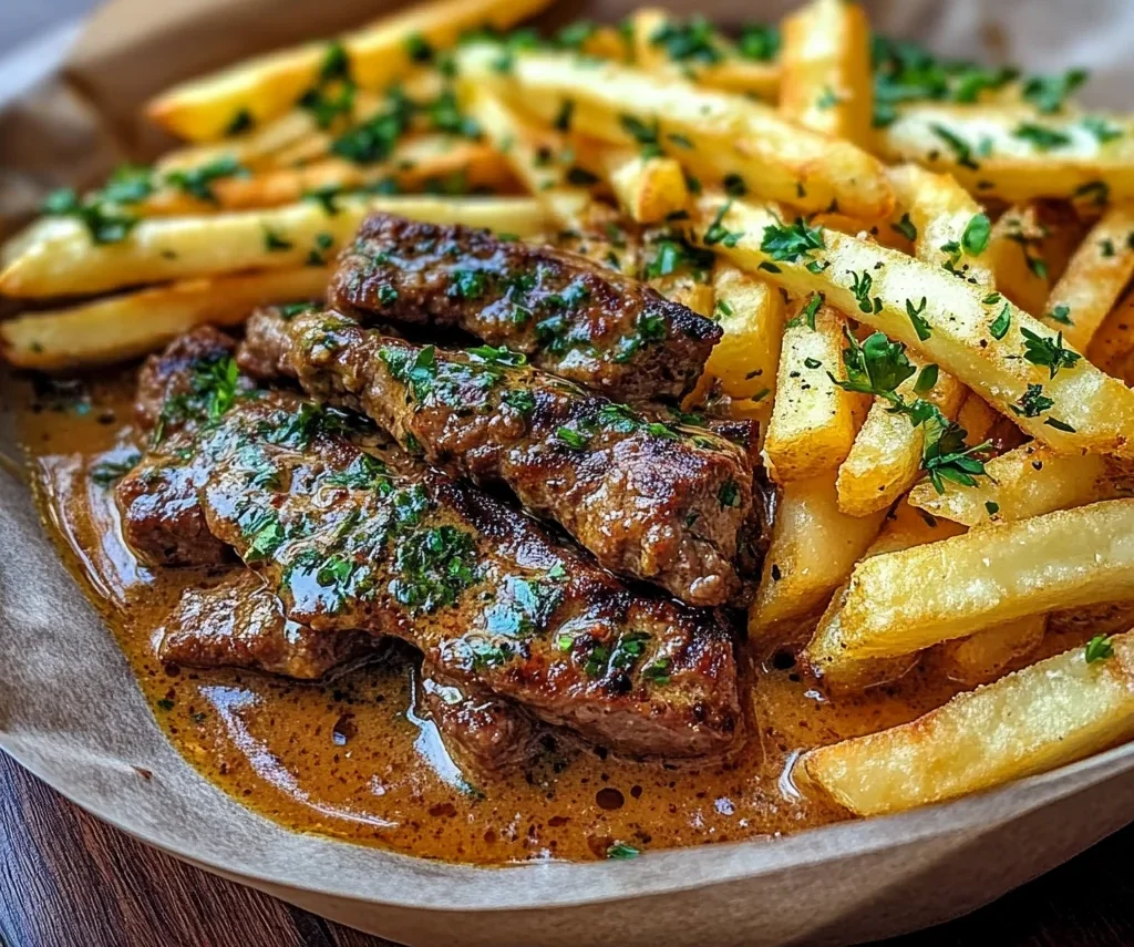 Garlic Butter Beef with Fries and Naan