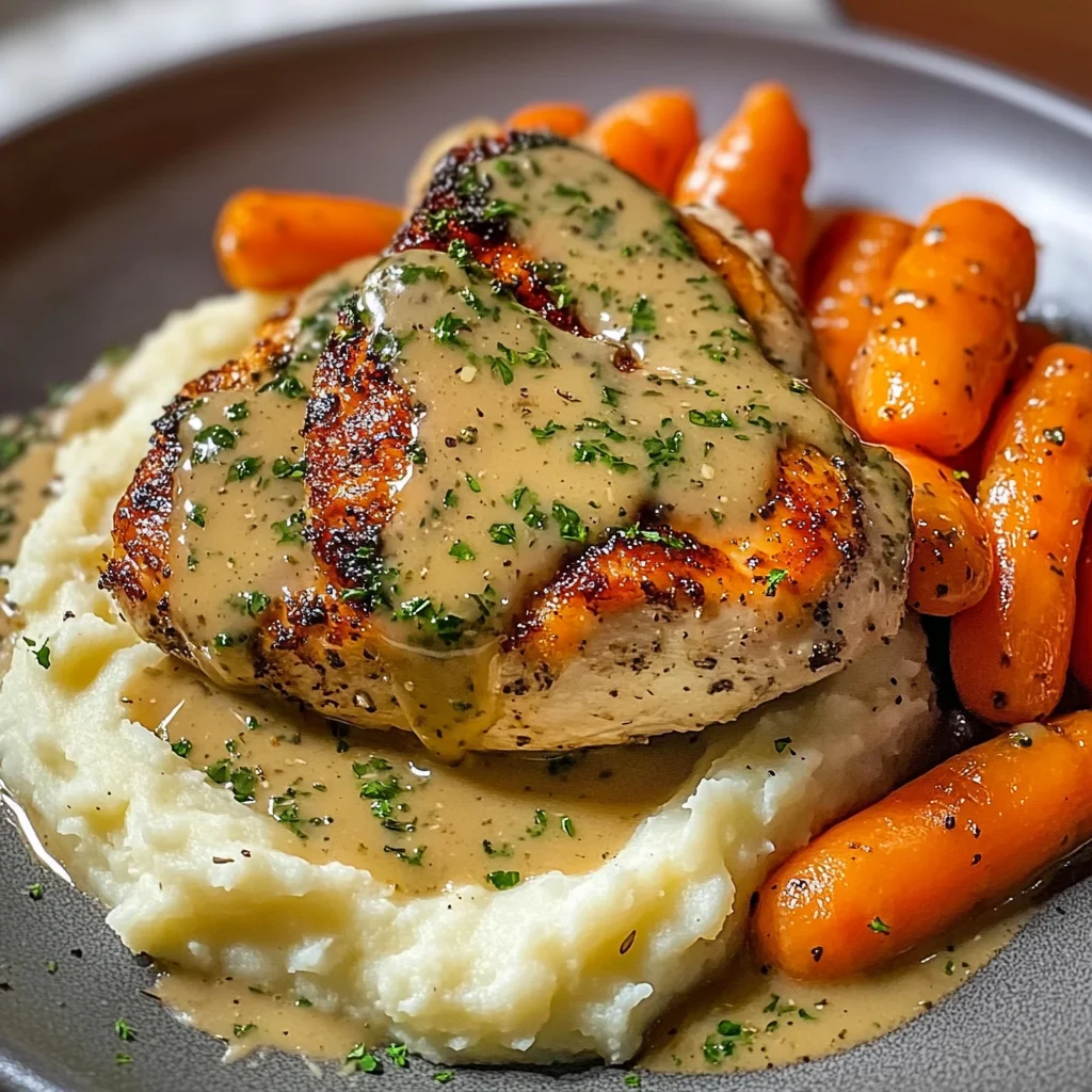 Herb Cream Chicken with Mashed Potatoes & Glazed Carrots