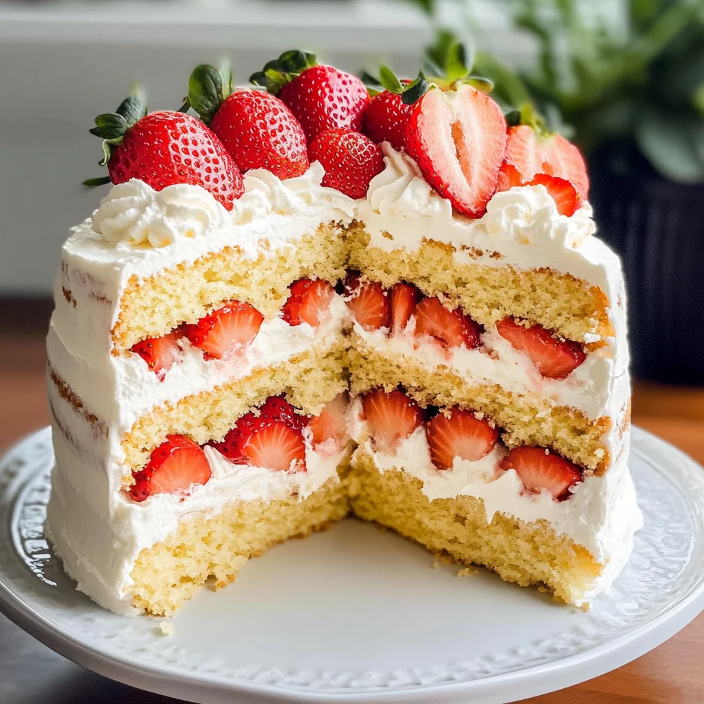Moist Strawberry Shortcake Cake with Whipped Cream Frosting