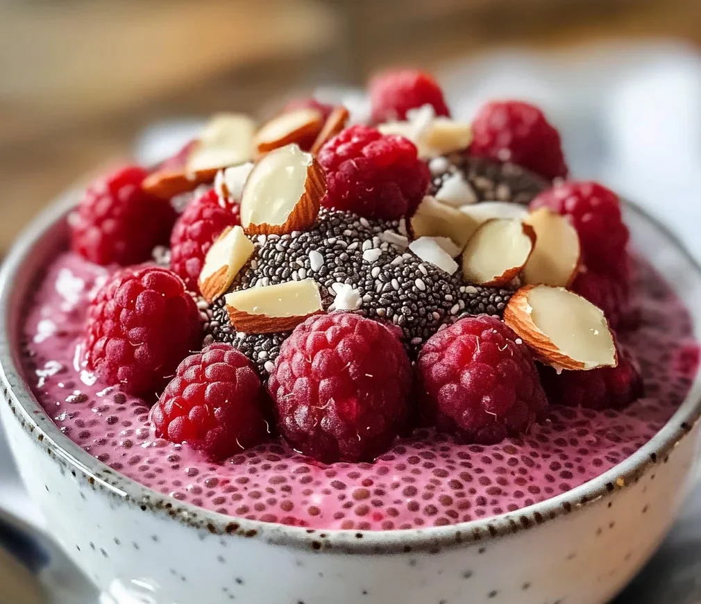 Raspberry Chia Pudding Sweetened with Maple Syrup