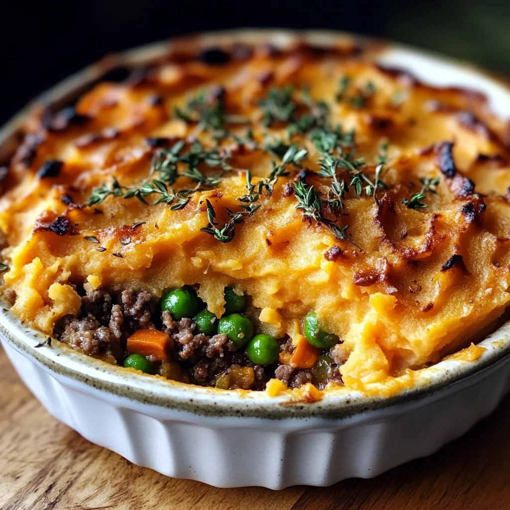 Savory Ground Lamb Shepherds Pie with Creamy Sweet Potato Mash