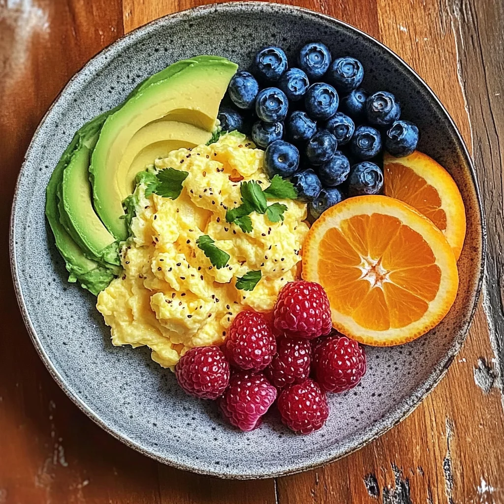 Scrambled Eggs with Avocado and Fresh Berries