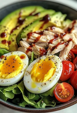 Avocado & Jammy Egg Salad Bowl with Shredded Chicken & Tomatoes