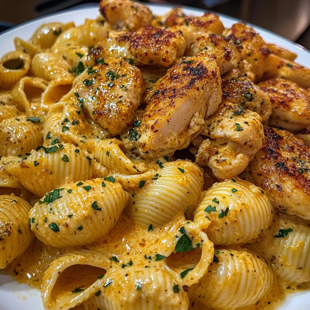 Garlic Cajun Chicken Shells in Velveeta Cream Sauce