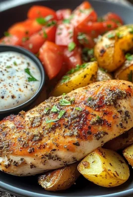 Herb Chicken with Roasted Potatoes, Tomato Salad & Yogurt Dip