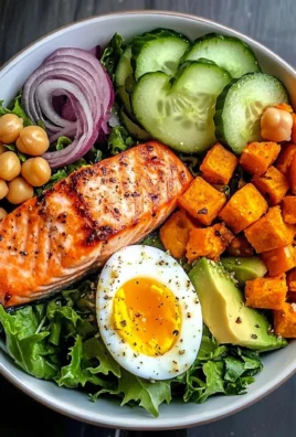 Omega Bowl: Salmon, Jammy Egg & Greens with Chickpeas & Sweet Potato