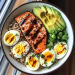 Salmon, Brown Rice & Soft-Boiled Egg Bowl with Avocado