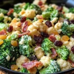 Amish Broccoli Salad with Cauliflower, Turkey Bacon & Raisins