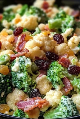 Amish Broccoli Salad with Cauliflower, Turkey Bacon & Raisins