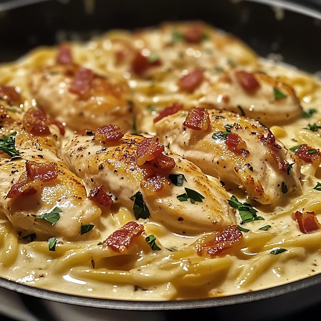 Creamy Skillet Chicken Carbonara with Bacon