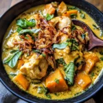 Crockpot Coconut Chicken Curry with Crispy Shallot Basil Oil