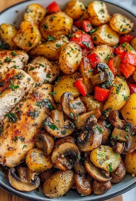 Garlic Herb Chicken with Mushrooms & Roasted Potatoes